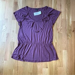 Banana Republic Purple Mauve Ruffle Feminine V Neck Top Corpcore Women’s Size Lg